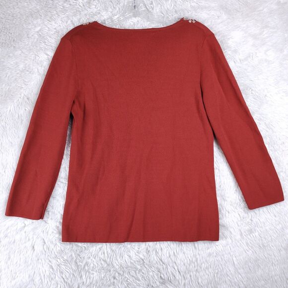 Cable & Gauge M Red Embellished Scoop Neck Stretch Top Rhinestone Holiday - Picture 6 of 6